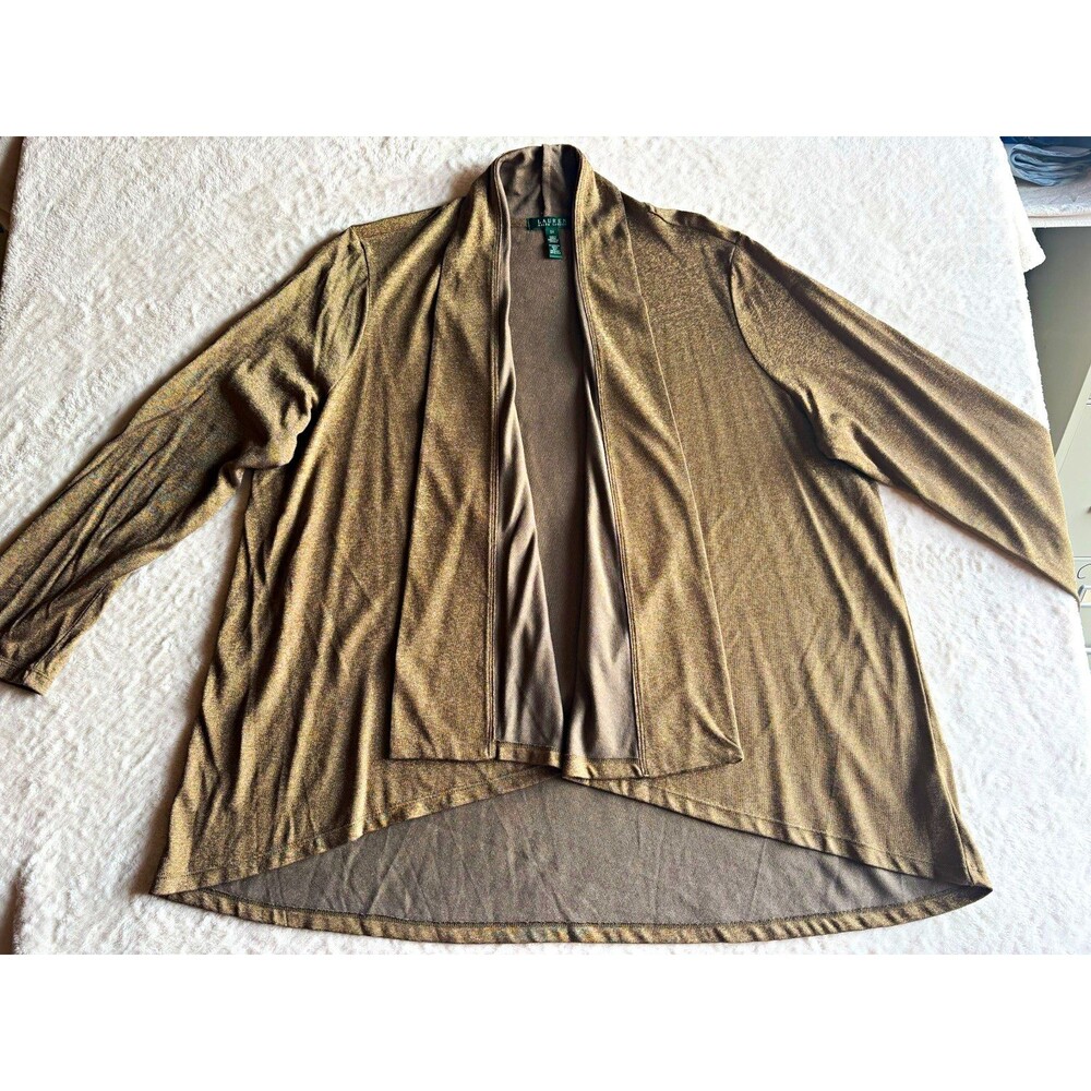 Lauren Ralph Lauren Women’s 3X Gold Metallic Knit Open Front Shawl Cardigan